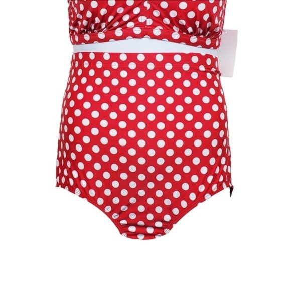 Swimsuits For All Red White Polka Dot High Waisted Bikini Swimsuit Size 16 NWT - Picture 4 of 10